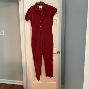 Red pistola denim jumpsuit, size medium